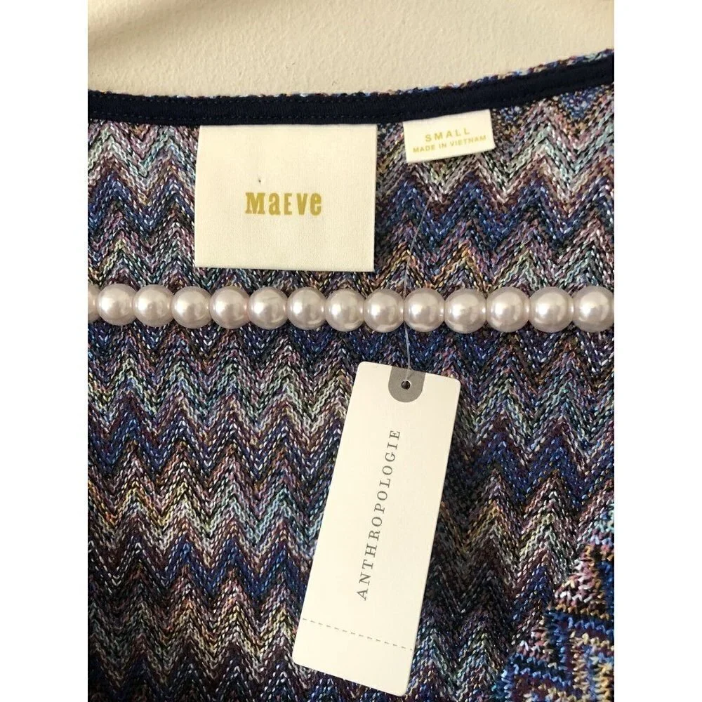 NWT Anthropologie Maeve Womens Size Small Westwater Blue Knit Dress Chevron - Picture 6 of 7